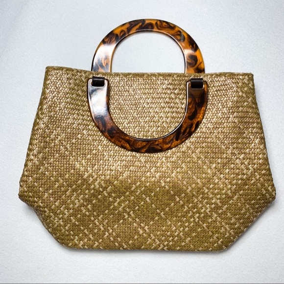 Talbots Handbags - Talbott Straw Woven Handbag With Tortoise Handles